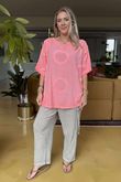 Made in Italy Sa Caleta Circle Classic Boyfriend Top Washed Popsicle Pink